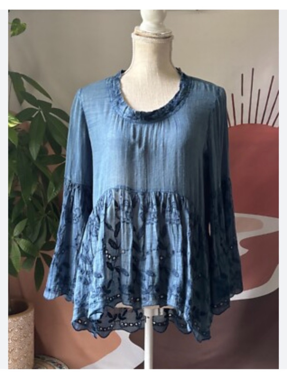 ivy jane Indigo Blue Embroidered Peasant Tunic